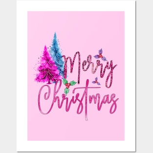 Merry Christmas Cute Pink Christmas Design Posters and Art